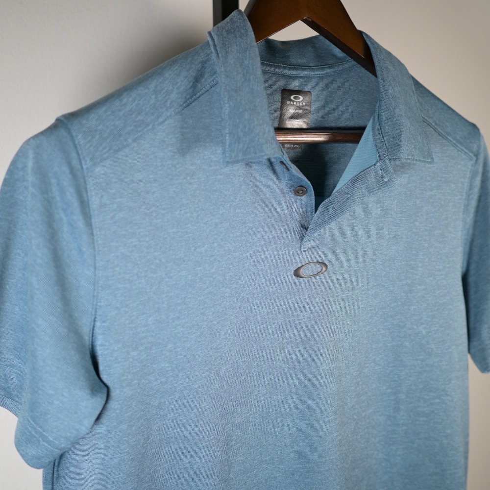 Oakley Mens Regular Fit Blue Heathered Short Sleeve Performance Polo Shirt M